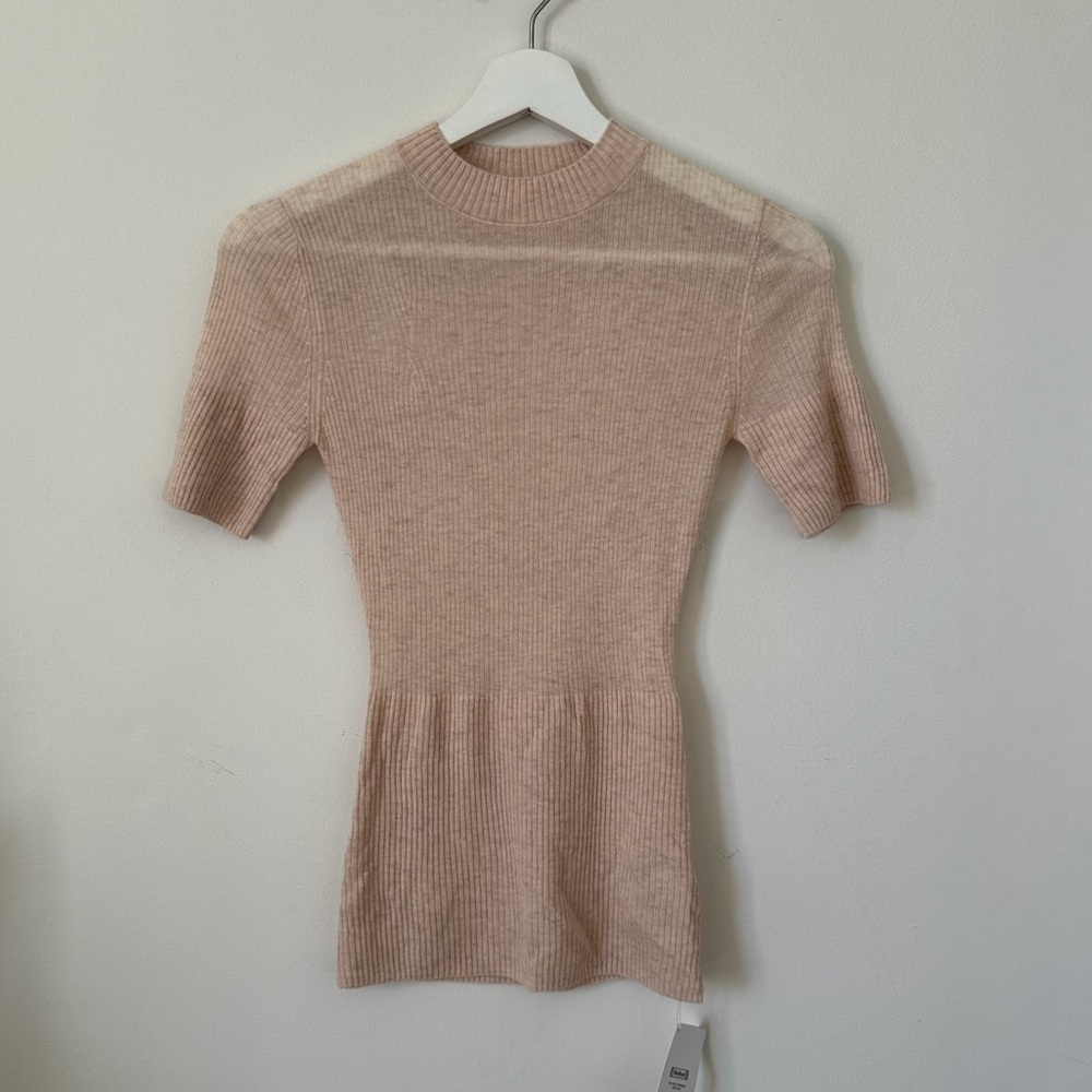 Wolford Ribbed Knit Short Sleeve Cashmere Sweater Top Size S